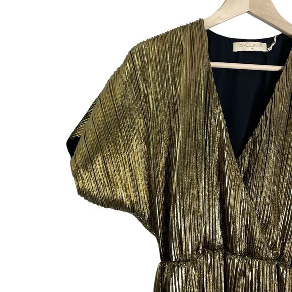 B Yellowtail Gold Plisse Dress Pleated Wrap Style Medium New Indigenous Designed - Picture 12 of 12